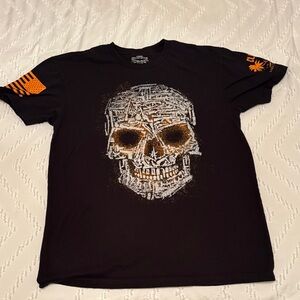 Grunt Style Black Short-Sleeve Tee with White and Orange Skull Graphic
